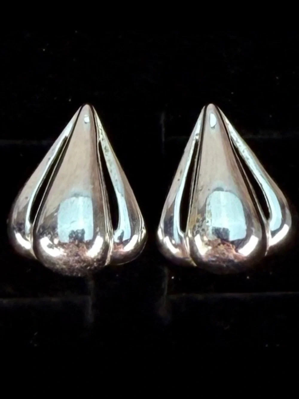 Vintage weighted Silvertone Triangle tear pierced Earrings